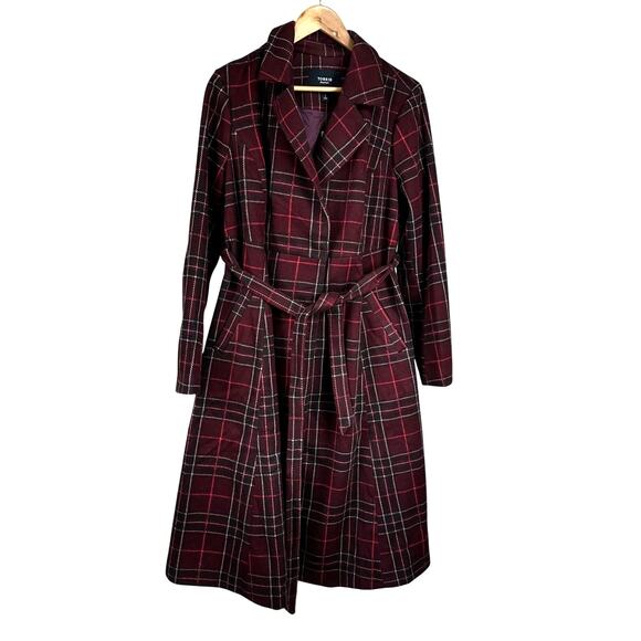 Torrid Softest Tie Front Coat Study Plaid Winetasting Women's Size 1X NWT - Picture 4 of 11